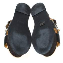 MM6 Maison Margiela Black Cut Out Embroidered Leather Platform Sandals Size 38.5