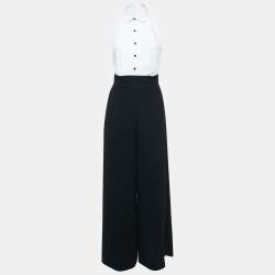Mojo Collection Black/White Crepe Halter Neck Jumpsuit S