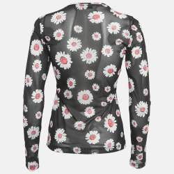 مملوكة مسبقًا Molly Goddard Black Floral Print Stretch Knit Sheer Top M