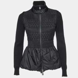 Moncler Grenoble Black Smocked Nylon and Wool Knit Evening Jacket S