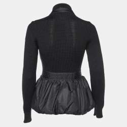 Moncler Grenoble Black Smocked Nylon and Wool Knit Evening Jacket S