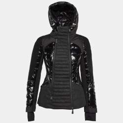 Pre Owned Moncler Grenoble Black Wool & Polyamide Paneled Quilted Hooded Jacket S