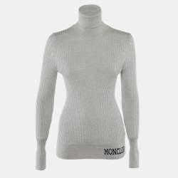 Pre Owned Moncler Grey Wool Rib Knit Ciclista Turtle Neck Sweater L