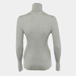 Pre Owned Moncler Grey Wool Rib Knit Ciclista Turtle Neck Sweater L