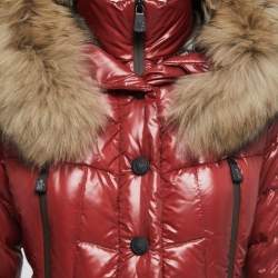 Moncler Grenoble  Burgundy Quilted Fur Detail Hooded Bever Jacket S