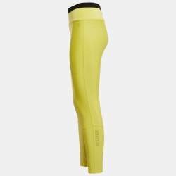 Pre Owned Moncler Yellow Logo Print Jersey Leggings M