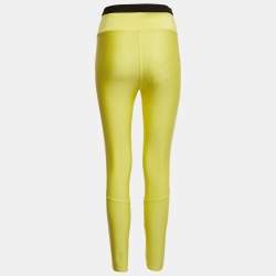 Pre Owned Moncler Yellow Logo Print Jersey Leggings M