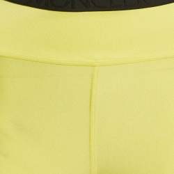 Pre Owned Moncler Yellow Logo Print Jersey Leggings M