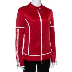 Pre Owned Moncler Red Jersey Contrast Trim Detail Zip Front Track Jacket L