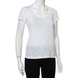 Pre Owned Moncler White Cotton Scoop Neck T-Shirt XS