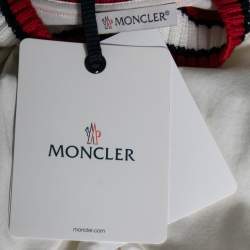 Moncler White Cotton Ribbed Trim Detail Crew Neck Top M