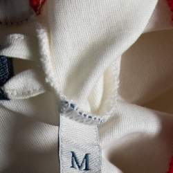 Moncler White Cotton Ribbed Trim Detail Crew Neck Top M