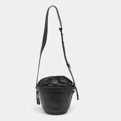 Pre Owned Moncler Black Leather and Nylon Seaux Seaux Bucket Bag