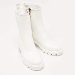 Pre Owned Moncler White Rubber Zip Rain Boots Size 37