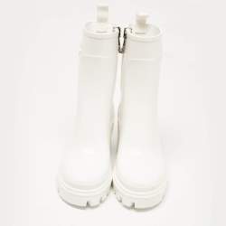 Pre Owned Moncler White Rubber Zip Rain Boots Size 37