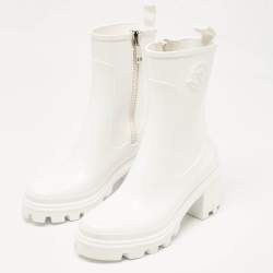 Pre Owned Moncler White Rubber Zip Rain Boots Size 37