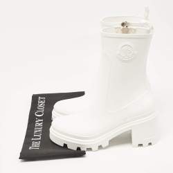 Pre Owned Moncler White Rubber Zip Rain Boots Size 37