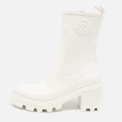 Pre Owned Moncler White Rubber Zip Rain Boots Size 37
