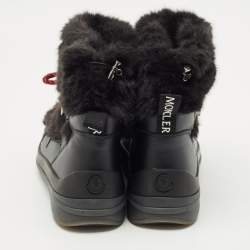 Pre Owned Moncler  Black Leather and Shearling Trailgrip Apres High Boots  Size 38