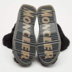 Pre Owned Moncler  Black Leather and Shearling Trailgrip Apres High Boots  Size 38