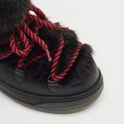 Pre Owned Moncler  Black Leather and Shearling Trailgrip Apres High Boots  Size 38