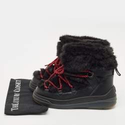 Pre Owned Moncler  Black Leather and Shearling Trailgrip Apres High Boots  Size 38