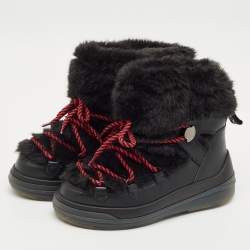Pre Owned Moncler  Black Leather and Shearling Trailgrip Apres High Boots  Size 38