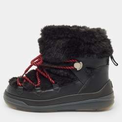 Pre Owned Moncler  Black Leather and Shearling Trailgrip Apres High Boots  Size 38