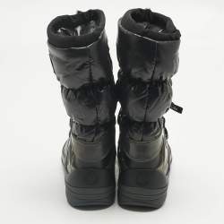 Pre Owned Moncler Black Nylon and Leather Insoluxe Mid Calf Snow Boots Size 35