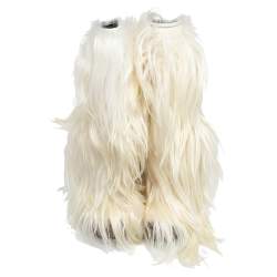 Pre Owned Moncler White Pony Hair Knee Length Snow Boots Size 39