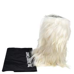 Pre Owned Moncler White Pony Hair Knee Length Snow Boots Size 39