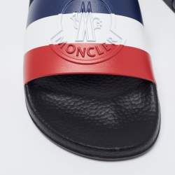 Pre Owned Moncler Black Leather Web Flat Slides Size 38
