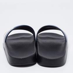 Pre Owned Moncler Black Leather Web Flat Slides Size 38