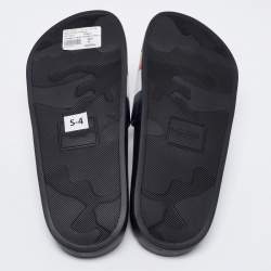 Pre Owned Moncler Black Leather Web Flat Slides Size 38