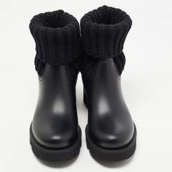 Pre Owned Moncler Black Knit Fabric and Rubber Ginette Rain Boots Size 38