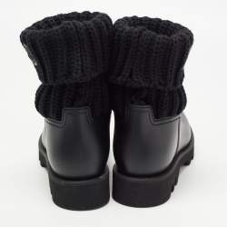 Pre Owned Moncler Black Knit Fabric and Rubber Ginette Rain Boots Size 38