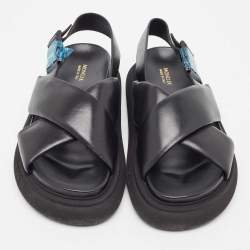 Pre Owned Moncler Black Leather Solarisse Cross Strap Sandals Size 38