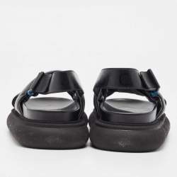 Pre Owned Moncler Black Leather Solarisse Cross Strap Sandals Size 38