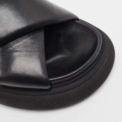 Pre Owned Moncler Black Leather Solarisse Cross Strap Sandals Size 38