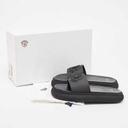 Moncler Black Rubber Slyder Flat Slides Size 39