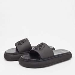 Moncler Black Rubber Slyder Flat Slides Size 39