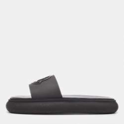 Moncler Black Rubber Slyder Flat Slides Size 39