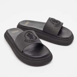 Moncler Black Rubber Slyder Flat Slides Size 39