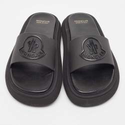 Moncler Black Rubber Slyder Flat Slides Size 39