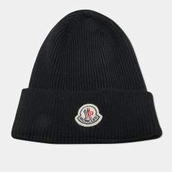 Moncler Black Logo Patch Wool Beanie and Scarf