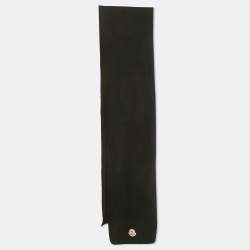 Moncler Black Logo Patch Wool Beanie and Scarf
