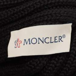 Pre Owned Moncler Black Wool Knit Pom Pom Beanie Hat One Size