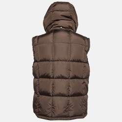 Pre Owned Moncler Brown Synthetic Detachable Hood Quilted Down Jacket M
