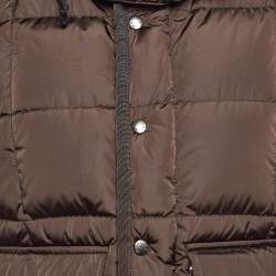 Pre Owned Moncler Brown Synthetic Detachable Hood Quilted Down Jacket M
