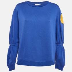 Moncler Blue Logo Applique Cotton Puff Sleeve Sweatshirt M